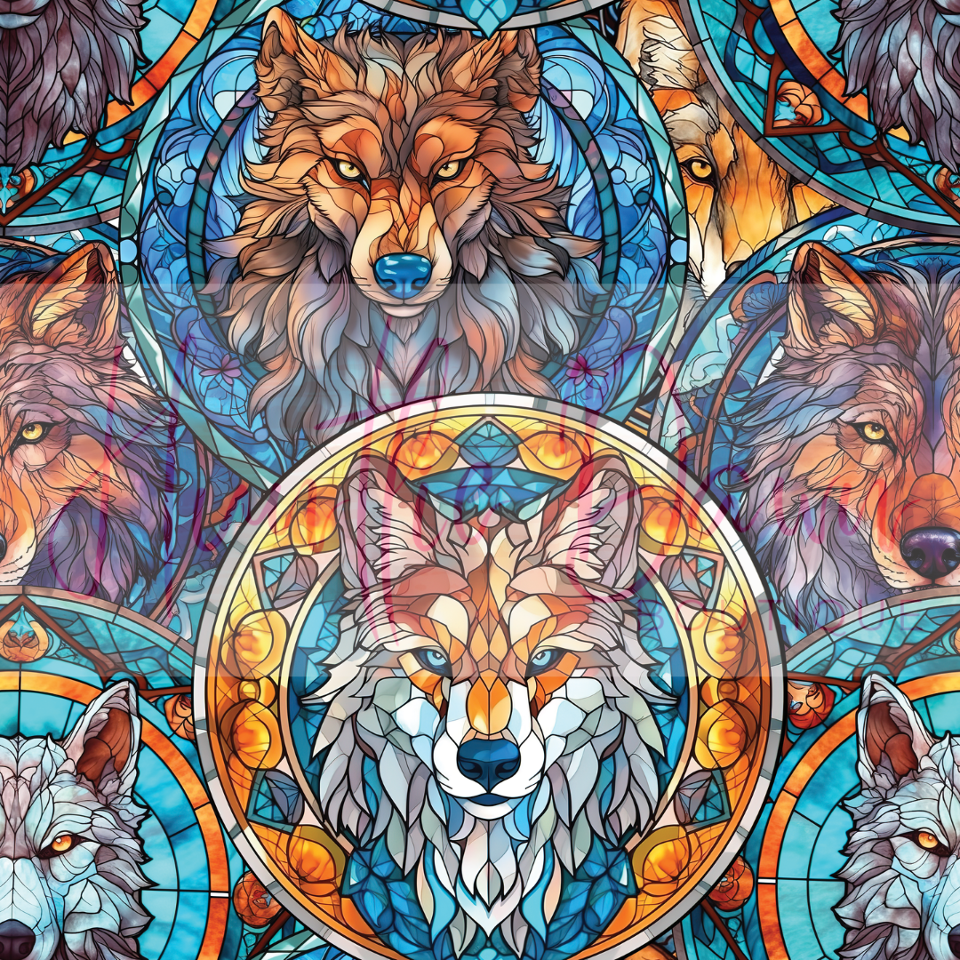 Stained glass wolves