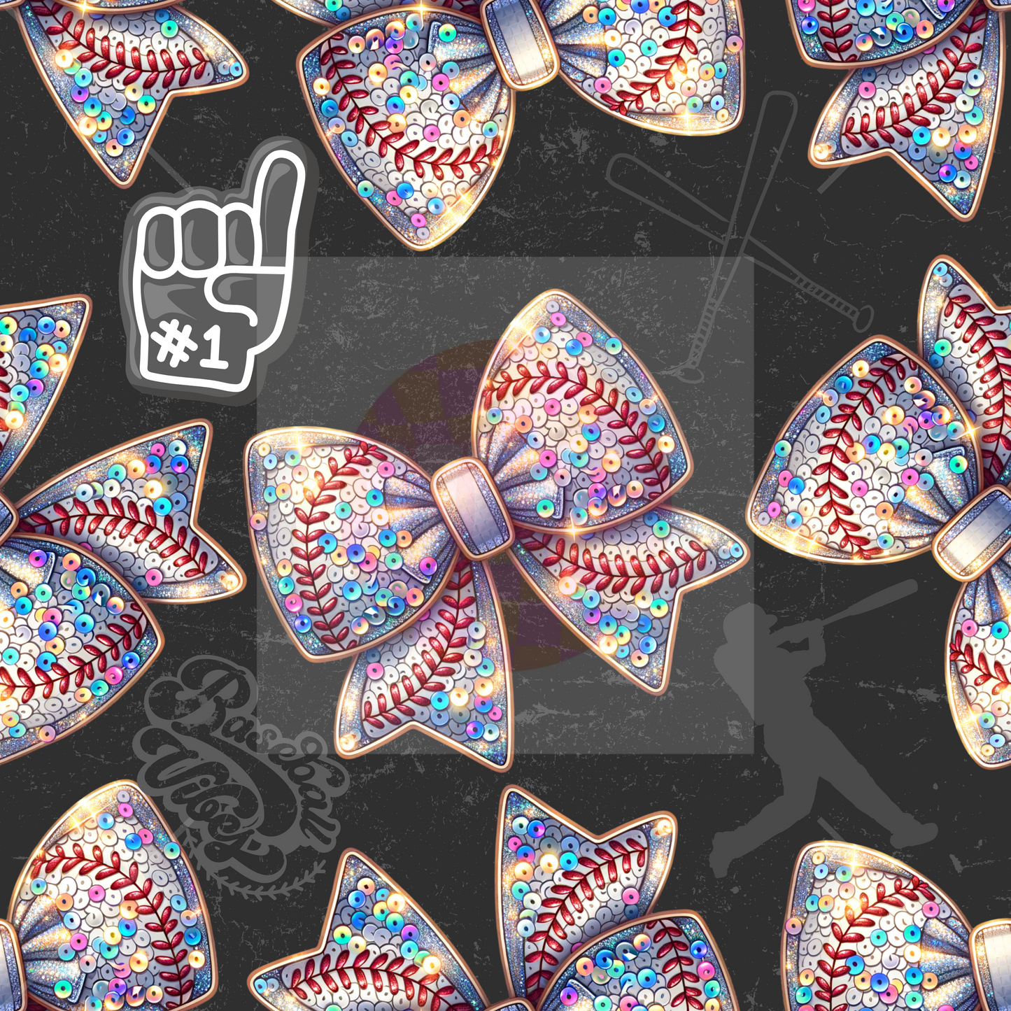Baseball bows rhinestone