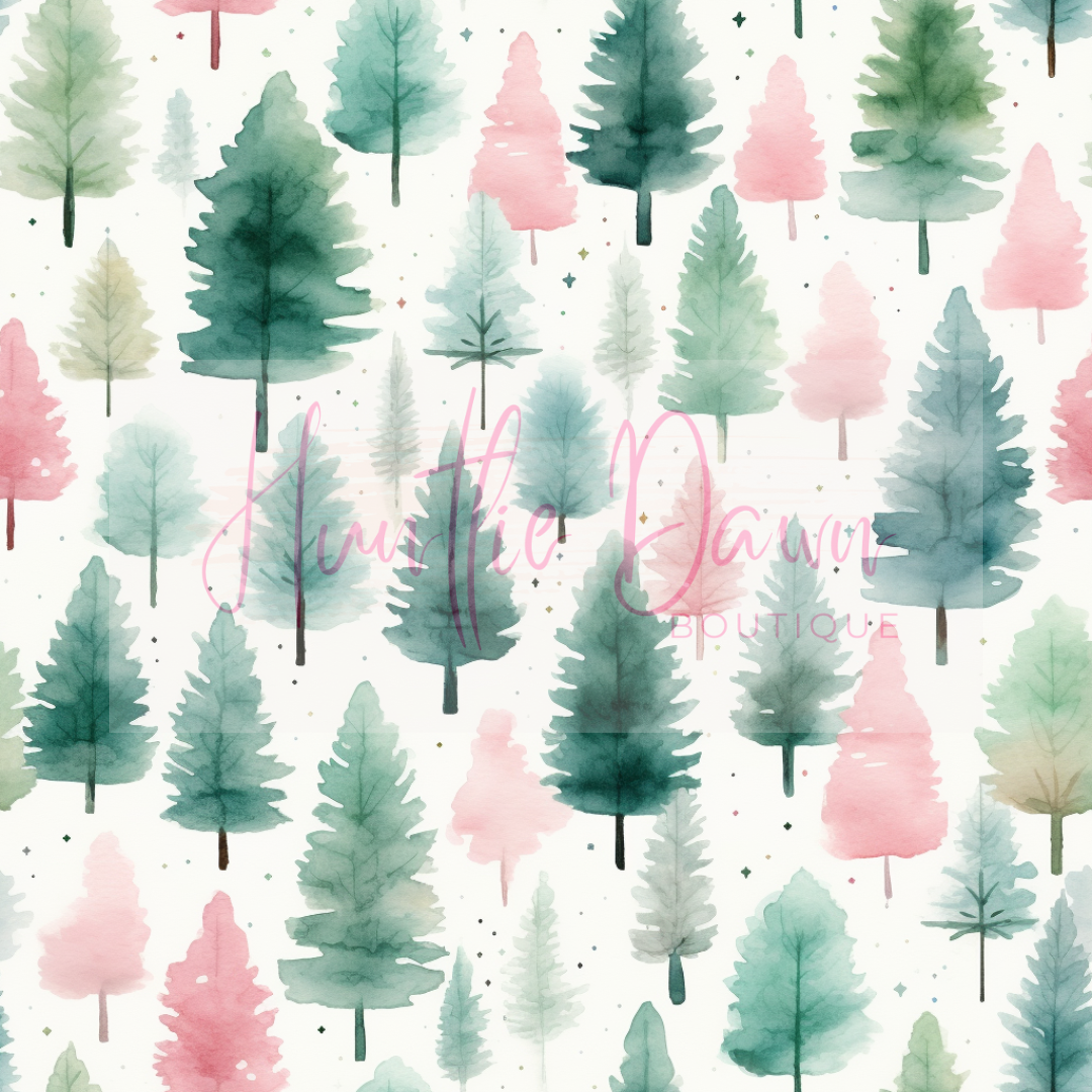 Watercolor pink tree