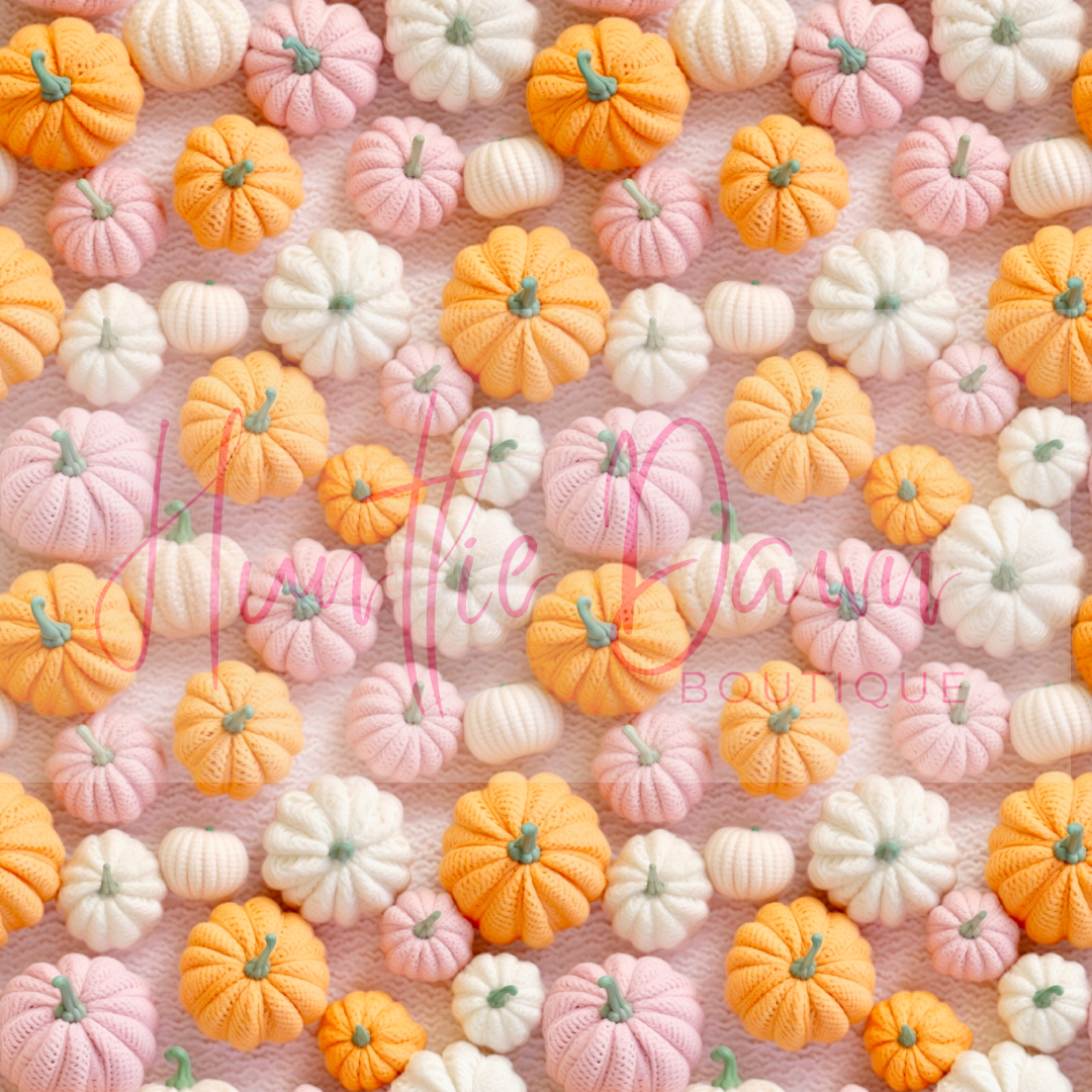 Pink, white, orange embroidered pumpkins