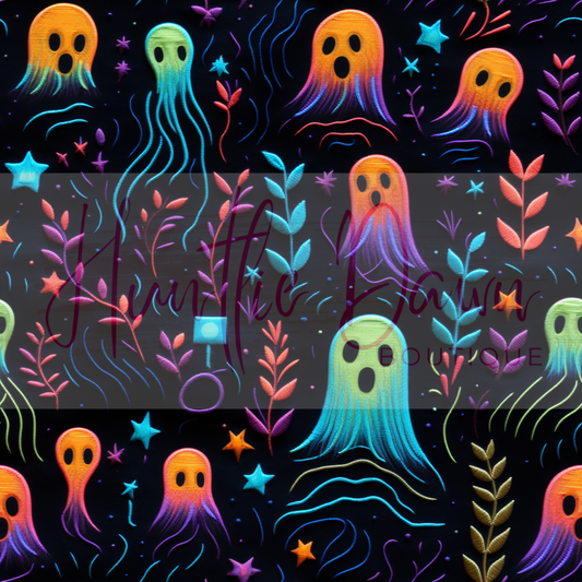 Neon embroidered ghosts